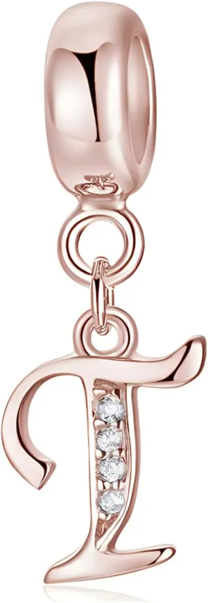 925 Sterling Silver Initial Letter Charms for Bracelets and Necklace Sparkling Rose Gold Cubic Zirconia Alphabet Dangle Pendant Charms for Women Girls