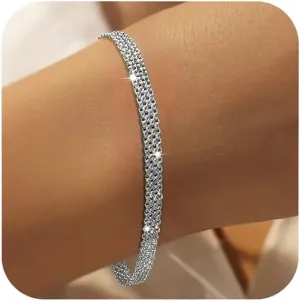 925 Sterling Silver Italian Mesh Bracelets for Women Dainty 14k Gold Plated 4mm Rope Bangle Link Chain Bracelets Shiny Simple Friendship Bracelet Prom Jewelry for Mom Friends Daughter