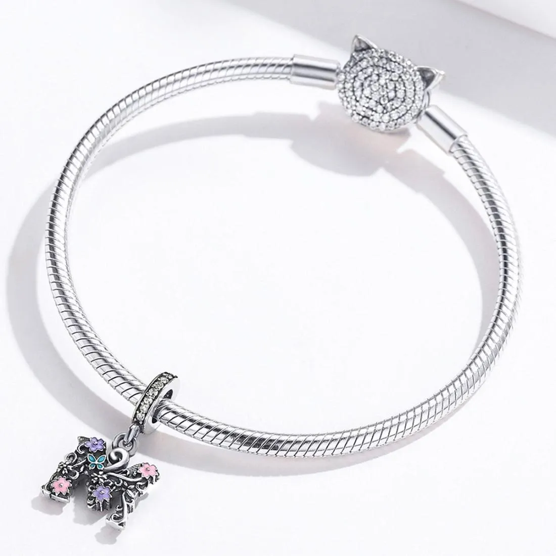 925 Sterling Silver Letter M Pendant For Diy Bracelets & Necklaces