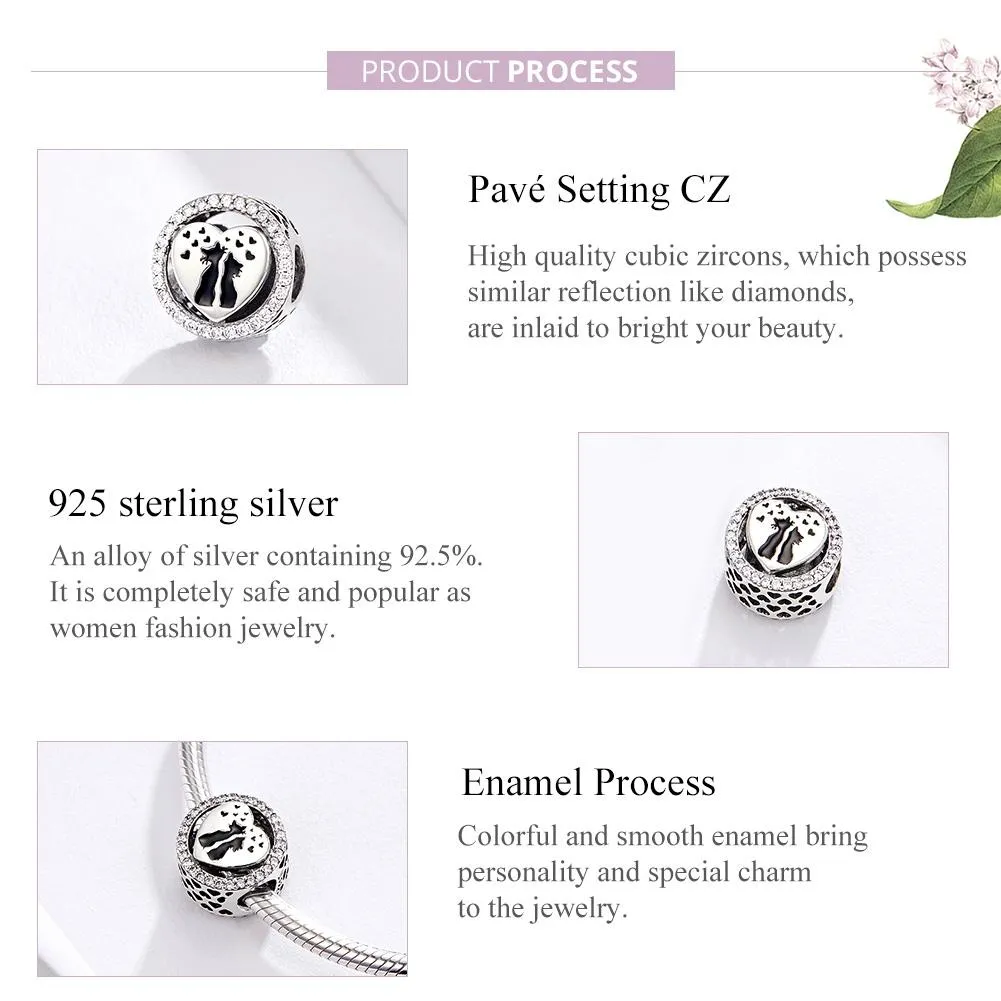 925 Sterling Silver Love Cat Heart Beads For Diy Bracelets & Necklaces