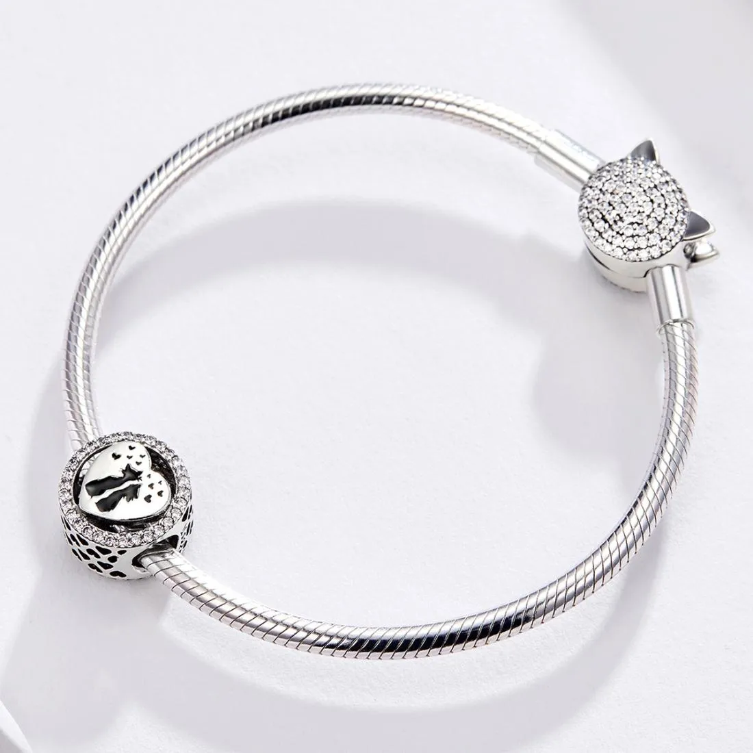 925 Sterling Silver Love Cat Heart Beads For Diy Bracelets & Necklaces