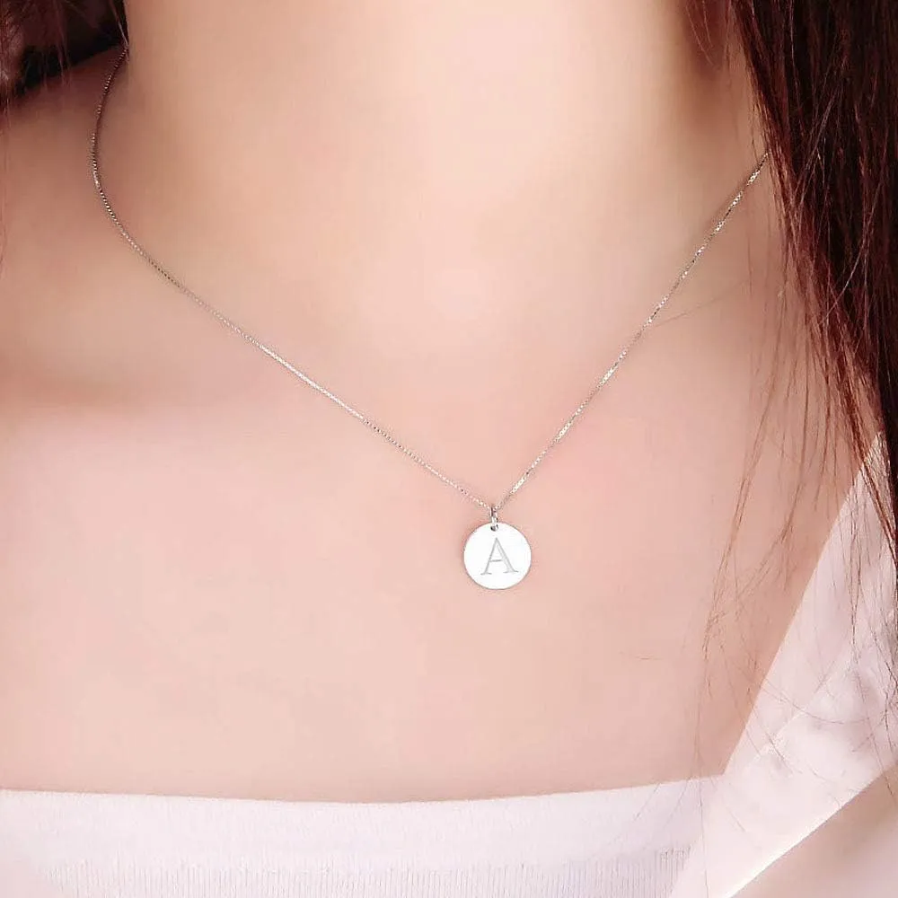 925 Sterling Silver Mini Initial Disc Round Charm Pendant for Women Jewelry