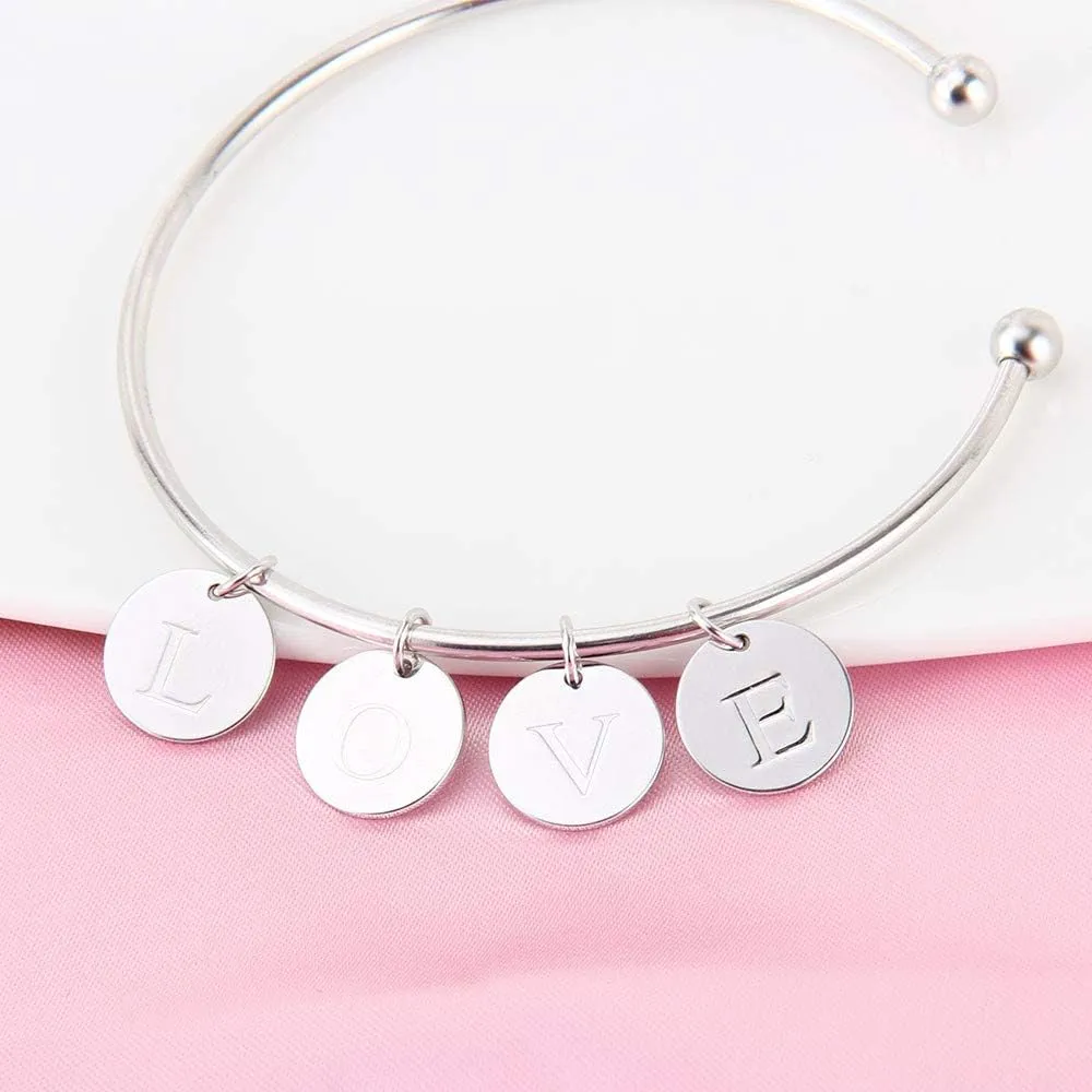 925 Sterling Silver Mini Initial Disc Round Charm Pendant for Women Jewelry