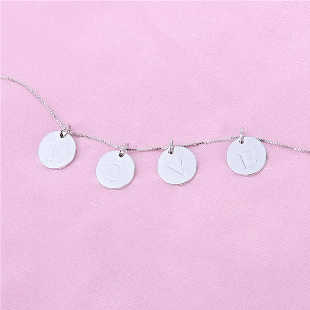 925 Sterling Silver Mini Initial Disc Round Charm Pendant for Women Jewelry