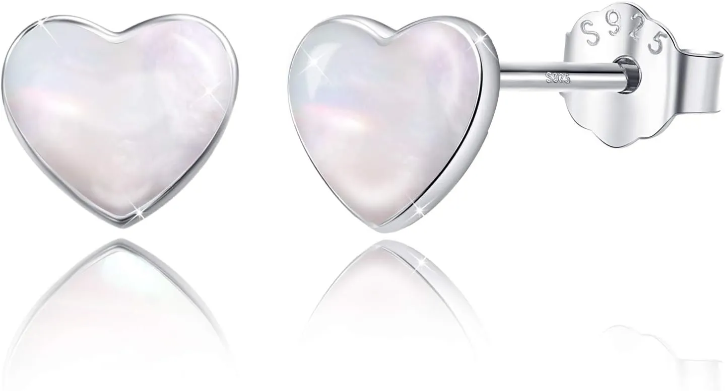 925 Sterling Silver Mother of Pearl Round Shape 5MM Tiny Studs Earrings, Hypoallergenic for Sensitive Ears, Pearl Jewelry Mother Day Gift for Women Girlfriend with Gift Box