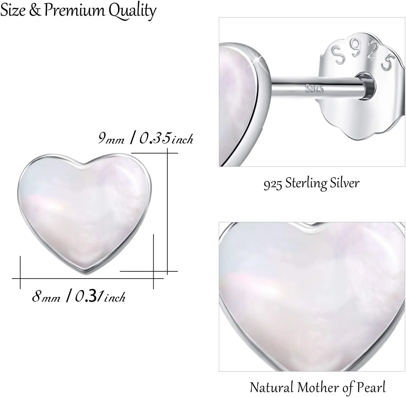 925 Sterling Silver Mother of Pearl Round Shape 5MM Tiny Studs Earrings, Hypoallergenic for Sensitive Ears, Pearl Jewelry Mother Day Gift for Women Girlfriend with Gift Box
