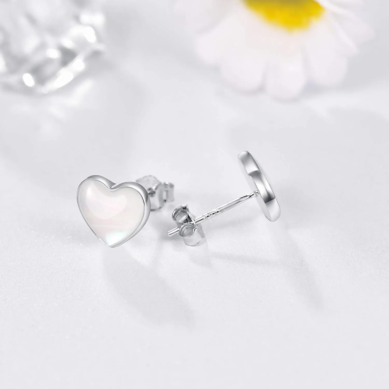 925 Sterling Silver Mother of Pearl Round Shape 5MM Tiny Studs Earrings, Hypoallergenic for Sensitive Ears, Pearl Jewelry Mother Day Gift for Women Girlfriend with Gift Box