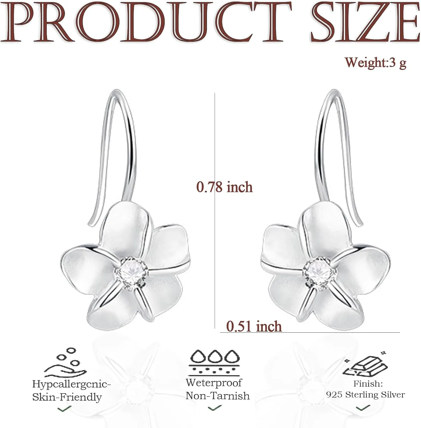 925 Sterling Silver Plumeria Flower Hoop Earrings for Women  18K Gold Plated Hypoallergenic Dangle Earrings, Lightweight Leverback Jewelry for Sensitive Skin, Valentines Day Gifts