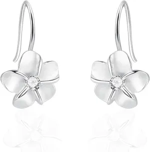 925 Sterling Silver Plumeria Flower Hoop Earrings for Women  18K Gold Plated Hypoallergenic Dangle Earrings, Lightweight Leverback Jewelry for Sensitive Skin, Valentines Day Gifts