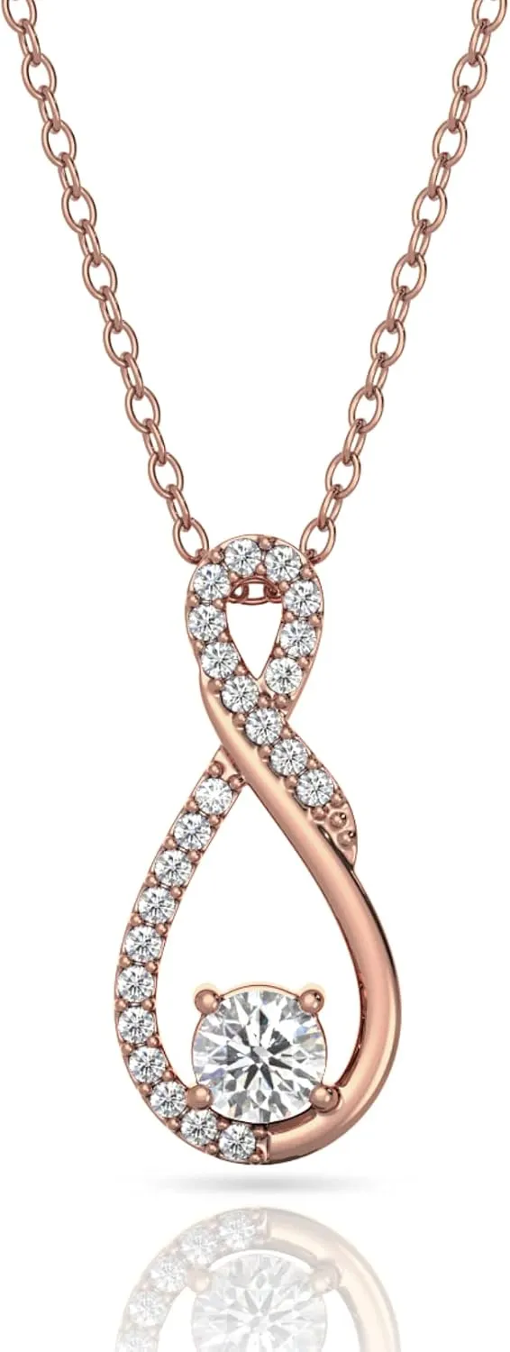925 Sterling Silver Princess Swirl Necklaces for Women, Infinity, Love Knot, Cubic Zirconia AAAAA Pendant Necklace, Fine Jewelry Gifts for Women, 18'' Chain