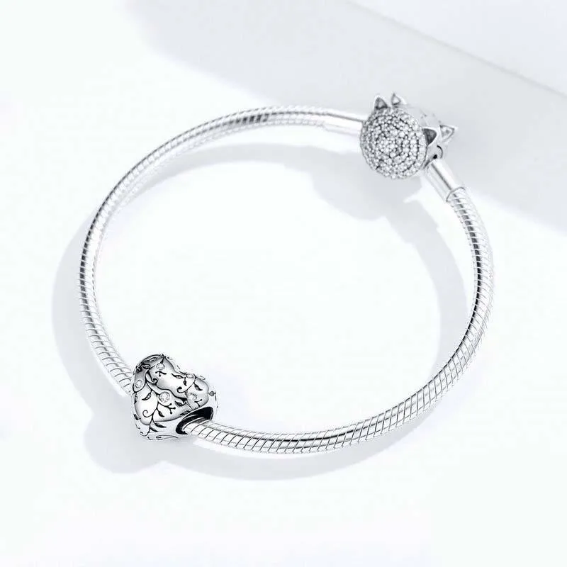 925 Sterling Silver Retro Heart Beads For Diy Bracelets