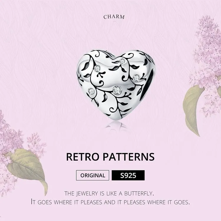 925 Sterling Silver Retro Heart Beads For Diy Bracelets