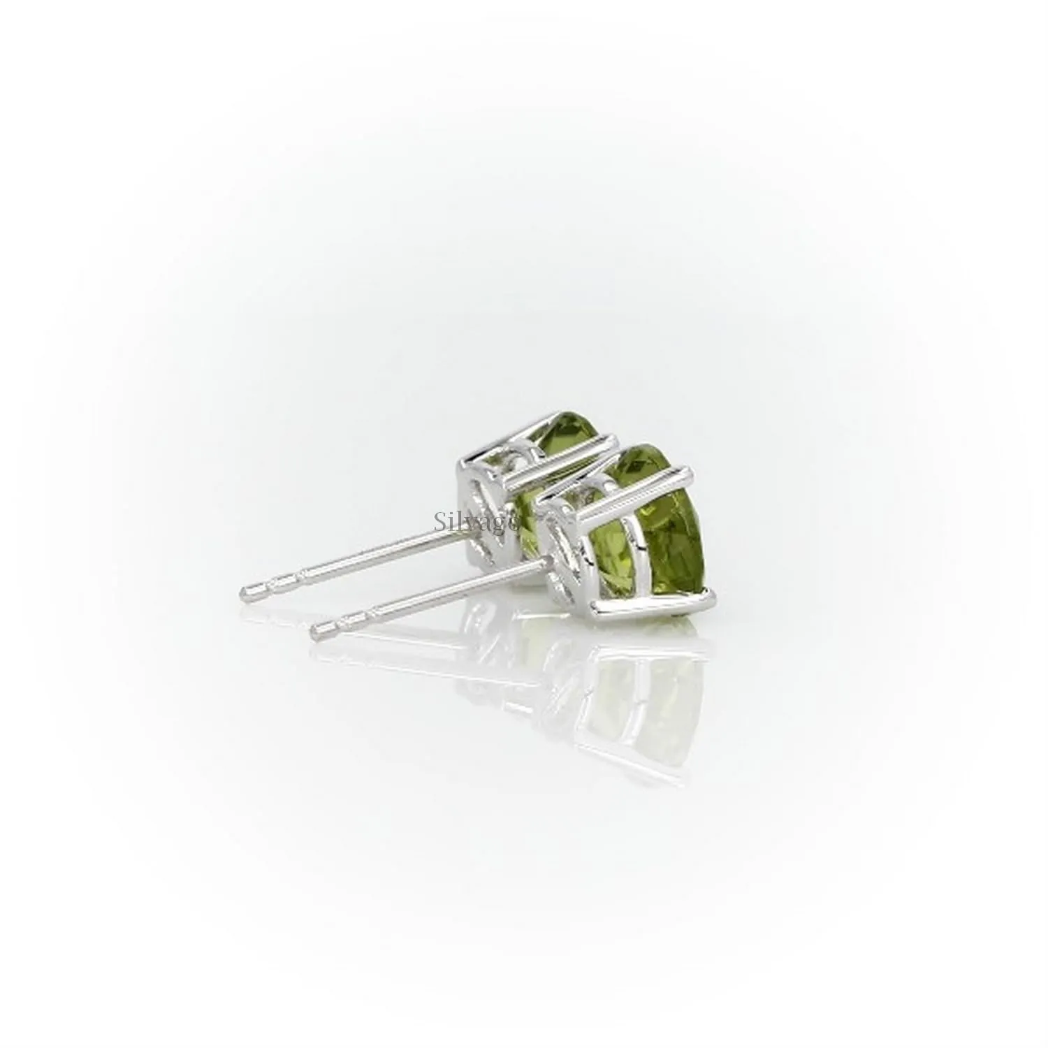 925 Sterling Silver Stud Earrings for Women & Girls (6MM Round Peridot)