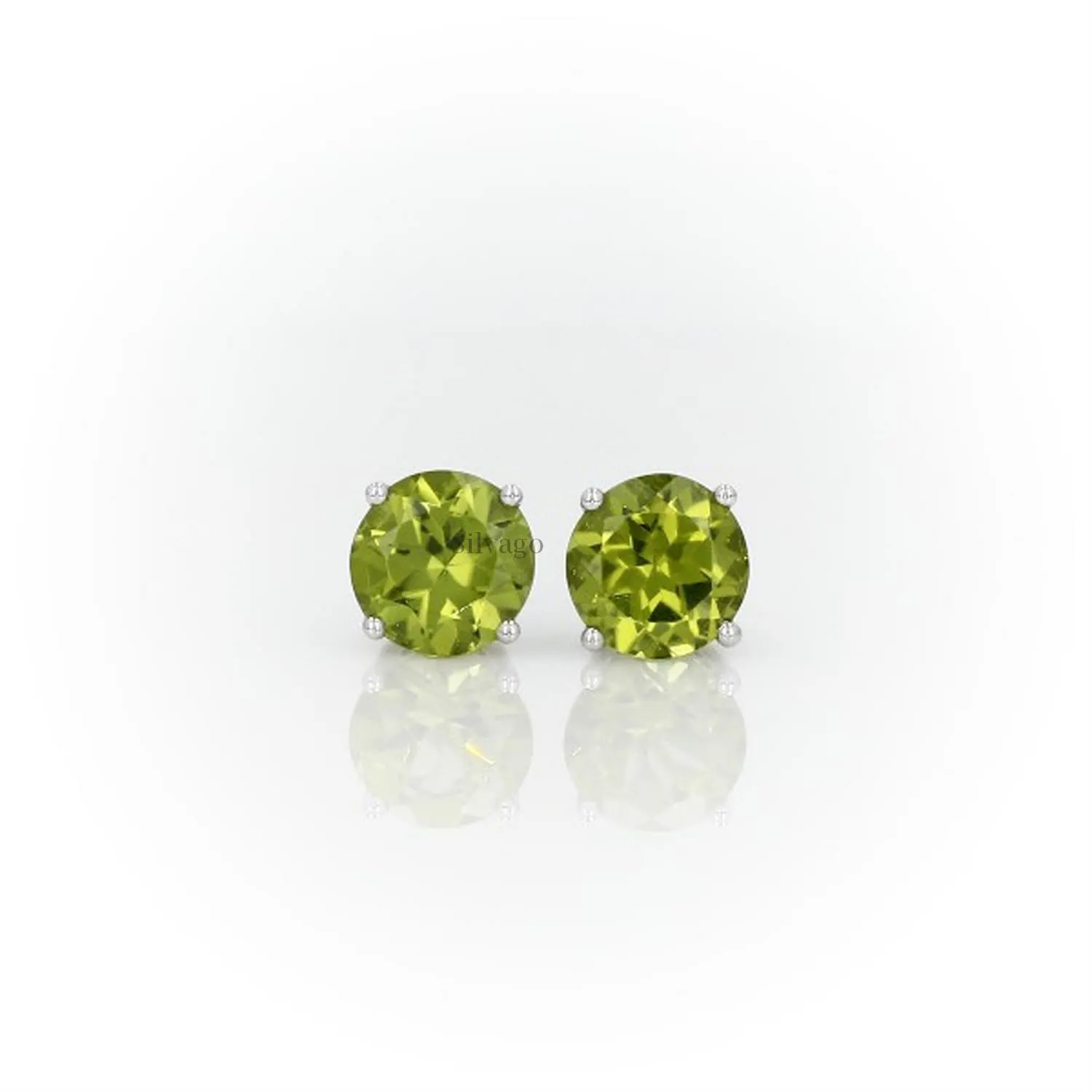925 Sterling Silver Stud Earrings for Women & Girls (6MM Round Peridot)