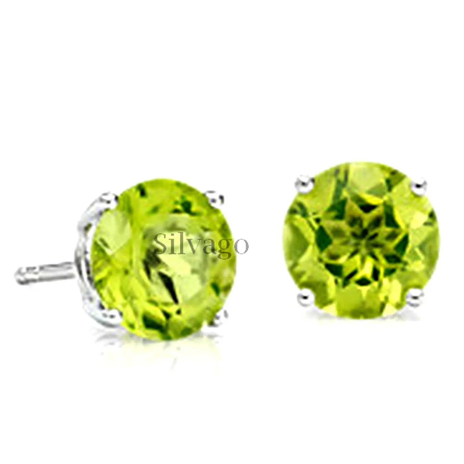 925 Sterling Silver Stud Earrings for Women & Girls (6MM Round Peridot)