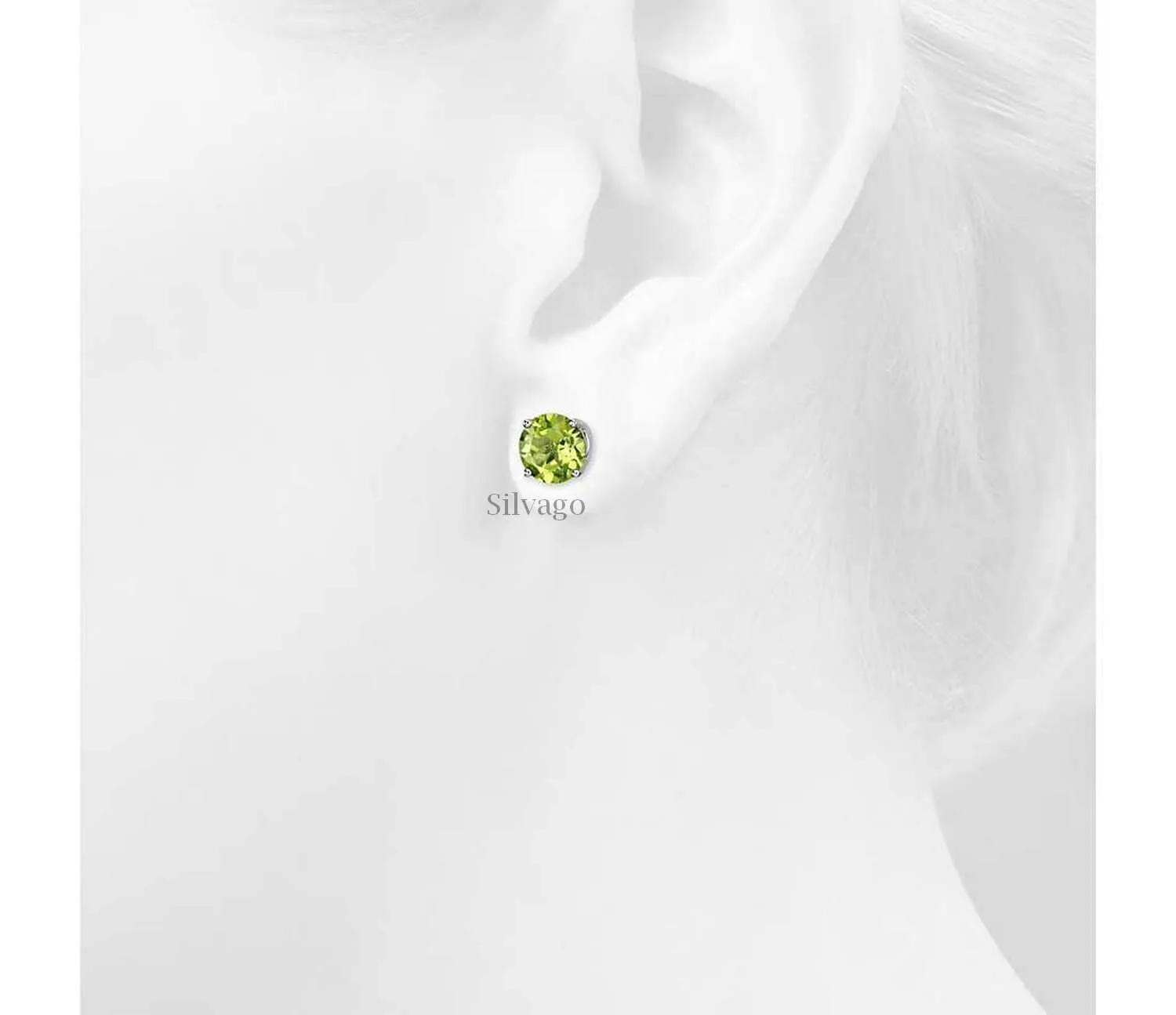 925 Sterling Silver Stud Earrings for Women & Girls (6MM Round Peridot)