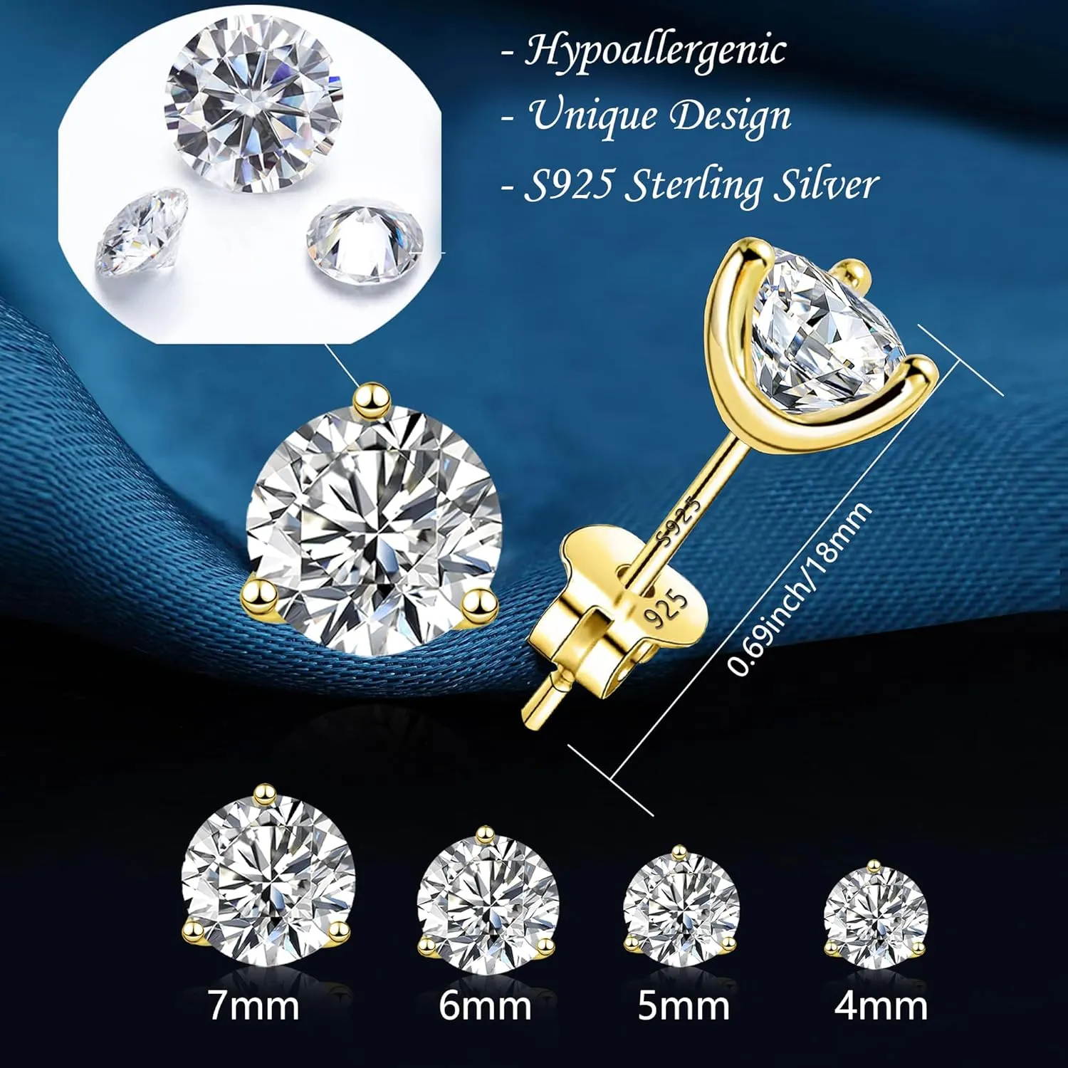 925 Sterling Silver Stud Earrings for Women Men Cubic Zirconia Diamond Earrings Studs Set Jewelry Gifts