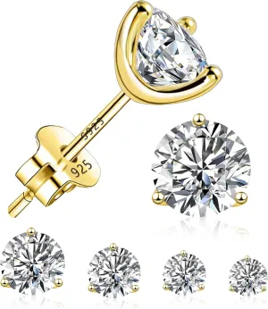 925 Sterling Silver Stud Earrings for Women Men Cubic Zirconia Diamond Earrings Studs Set Jewelry Gifts