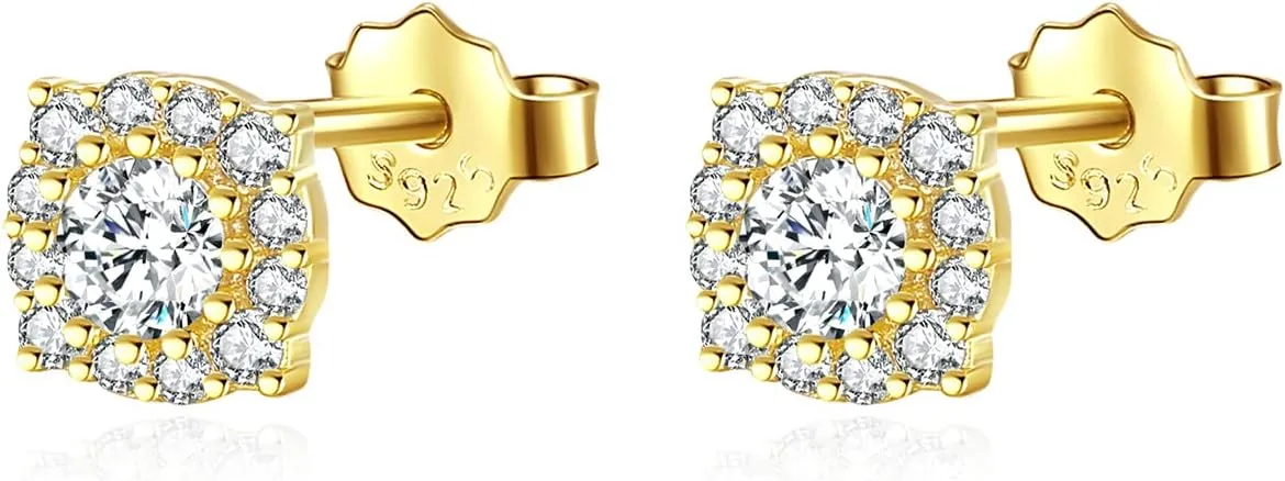 925 Sterling Silver Studs Earrings CZ Bowknot/Moon and Pearl/Halo Stud Earrings Cute Shiny Cubic Zirconia Tiny Ear Studs