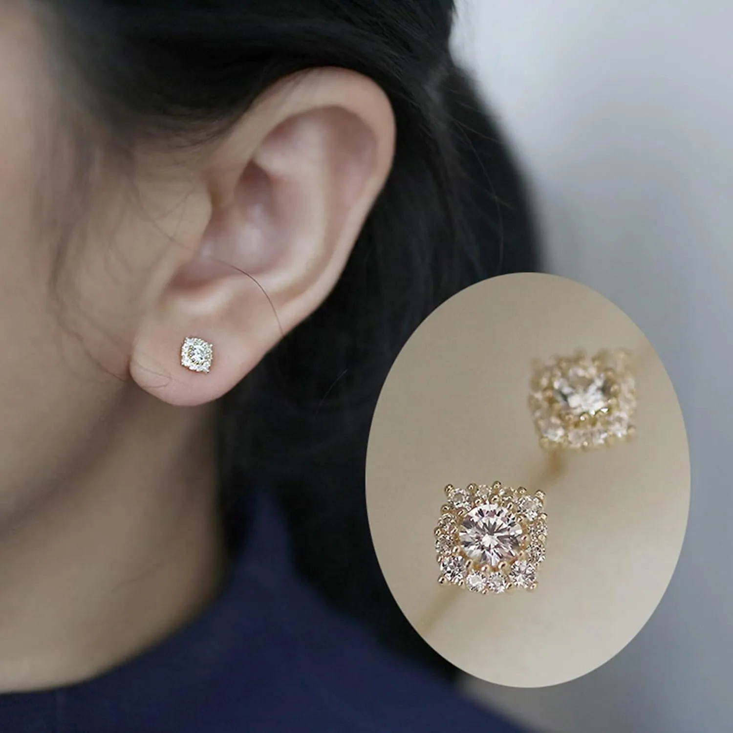 925 Sterling Silver Studs Earrings CZ Bowknot/Moon and Pearl/Halo Stud Earrings Cute Shiny Cubic Zirconia Tiny Ear Studs