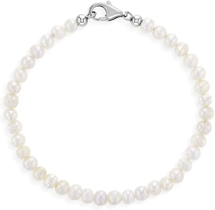 925 Sterling Silver Thin Freshwater Cultured Pearl Bracelet For Babies & Little Girls - Classic and Elegant Bracelets For Young Girls' Formal Events - Simple Bracelets For Special Occasions