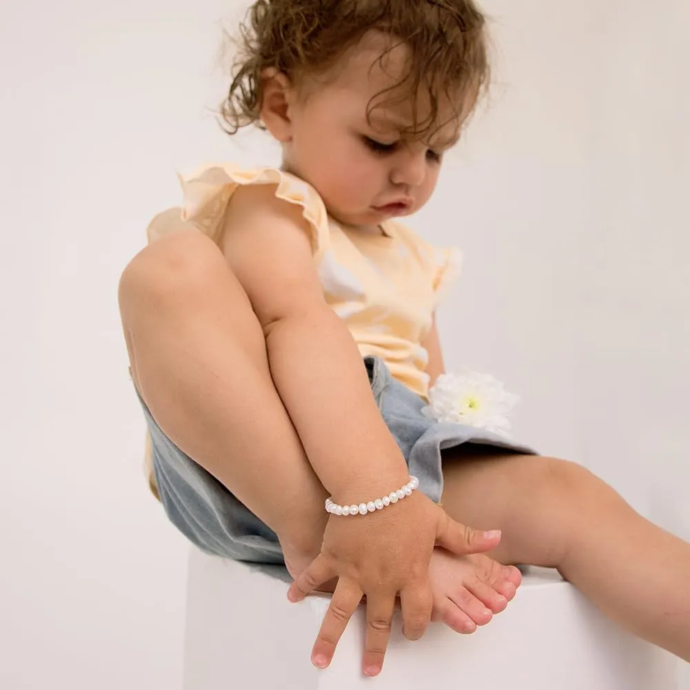 925 Sterling Silver Thin Freshwater Cultured Pearl Bracelet For Babies & Little Girls - Classic and Elegant Bracelets For Young Girls' Formal Events - Simple Bracelets For Special Occasions