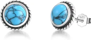 925 Sterling Silver Turquoise Stud Earrings, Hypoallergenic Turquoise Earrings for Women, Classic Circle Gemstone Earrings for Women Gift