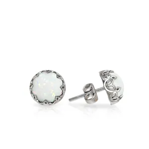 925 Sterling Silver White Opal Studs Earrings for Women - Sterling Silver Earrings Studs - October Birthstone Earrings - Opal Earrings for Women - Minimalist Earrings for Women