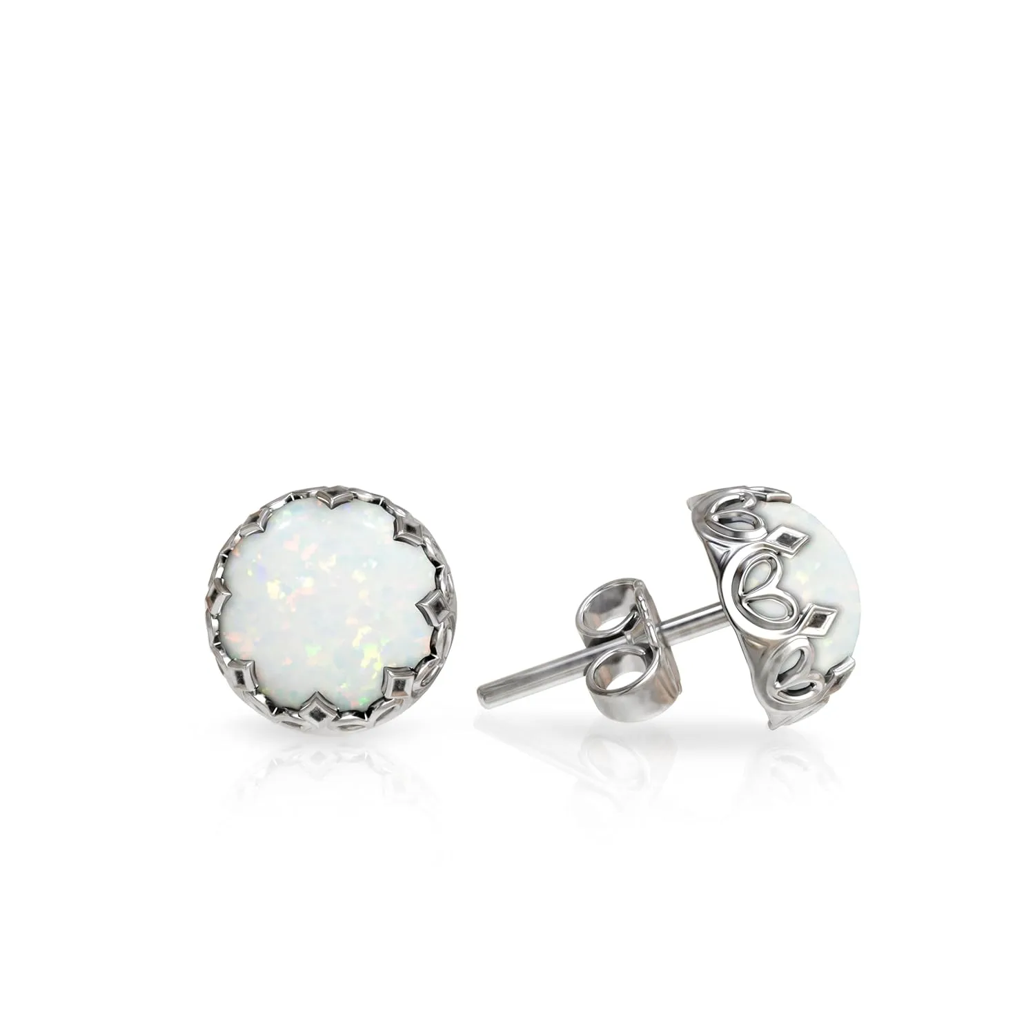 925 Sterling Silver White Opal Studs Earrings for Women - Sterling Silver Earrings Studs - October Birthstone Earrings - Opal Earrings for Women - Minimalist Earrings for Women