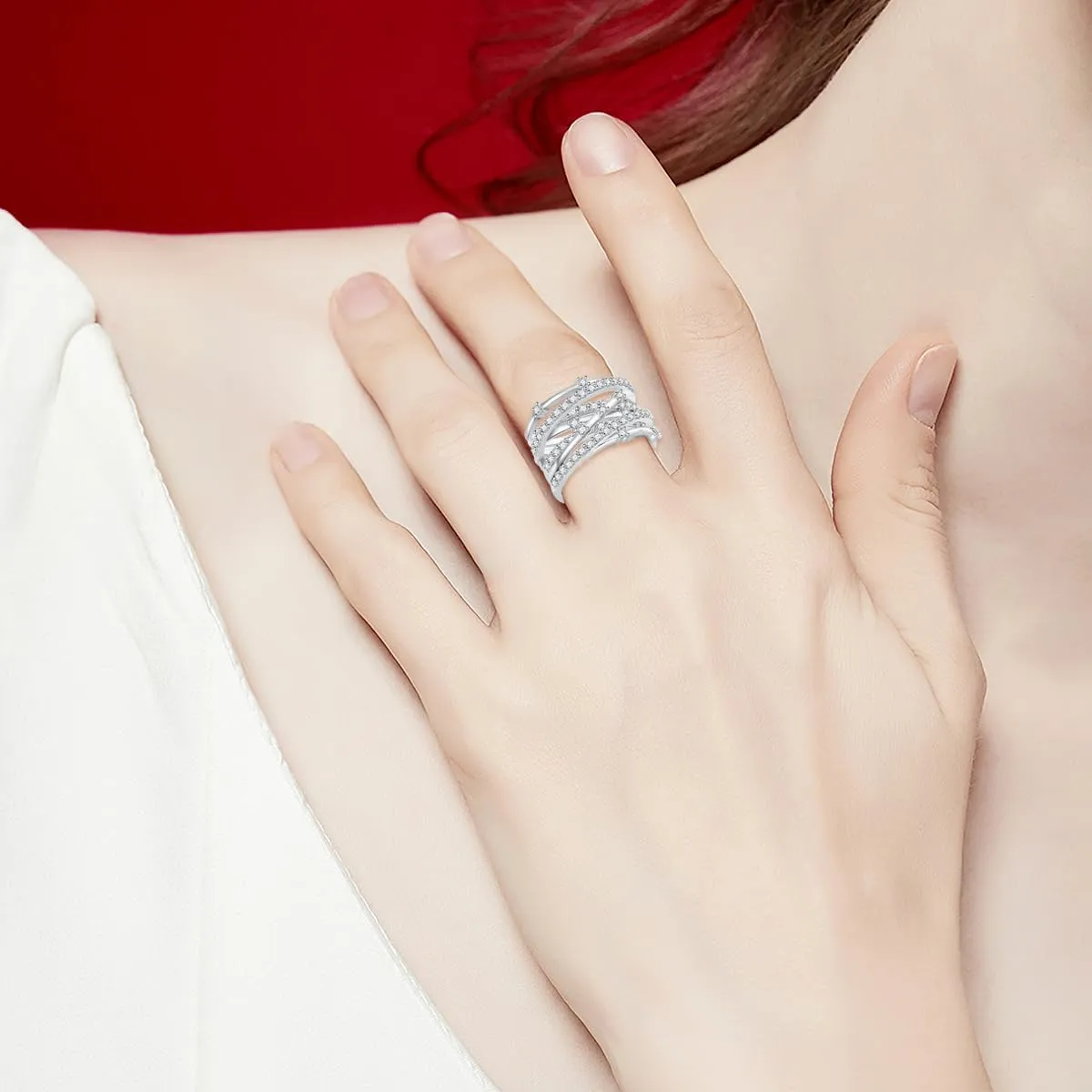 925 Sterling Silver Wrap Rings Cubic Zirconia Rings for Women Baguette Rings Platinum Plated Ring Promise Statement Engagement Ring Jewelry