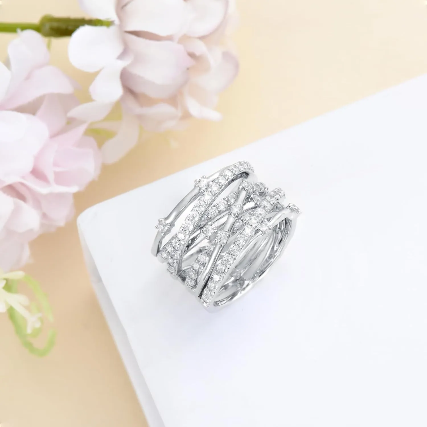 925 Sterling Silver Wrap Rings Cubic Zirconia Rings for Women Baguette Rings Platinum Plated Ring Promise Statement Engagement Ring Jewelry