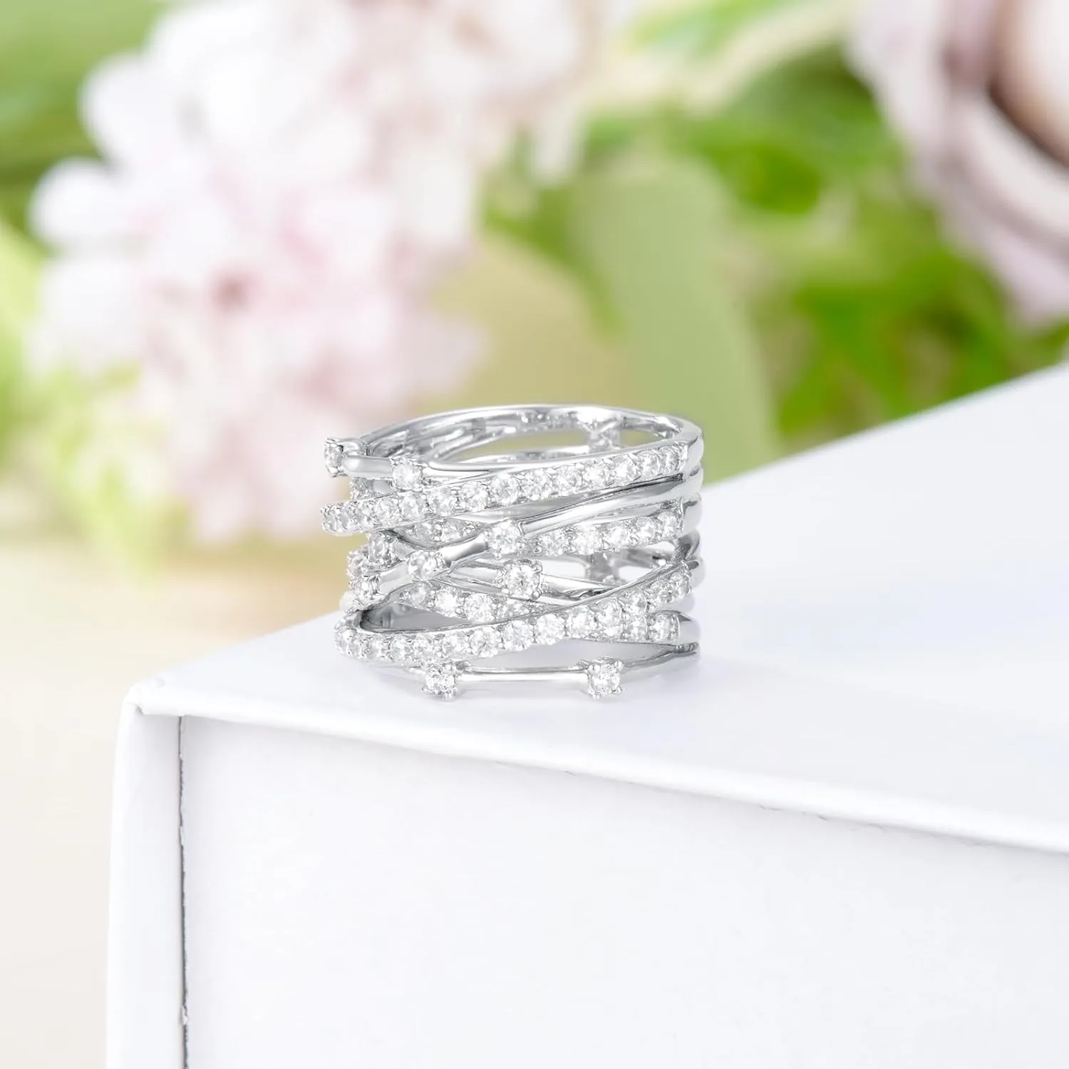925 Sterling Silver Wrap Rings Cubic Zirconia Rings for Women Baguette Rings Platinum Plated Ring Promise Statement Engagement Ring Jewelry