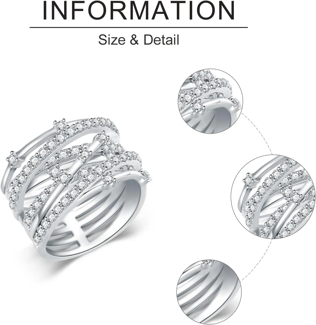 925 Sterling Silver Wrap Rings Cubic Zirconia Rings for Women Baguette Rings Platinum Plated Ring Promise Statement Engagement Ring Jewelry