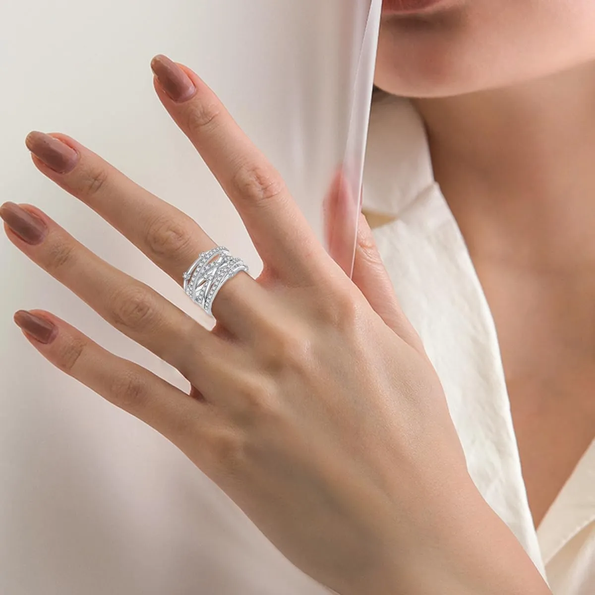 925 Sterling Silver Wrap Rings Cubic Zirconia Rings for Women Baguette Rings Platinum Plated Ring Promise Statement Engagement Ring Jewelry