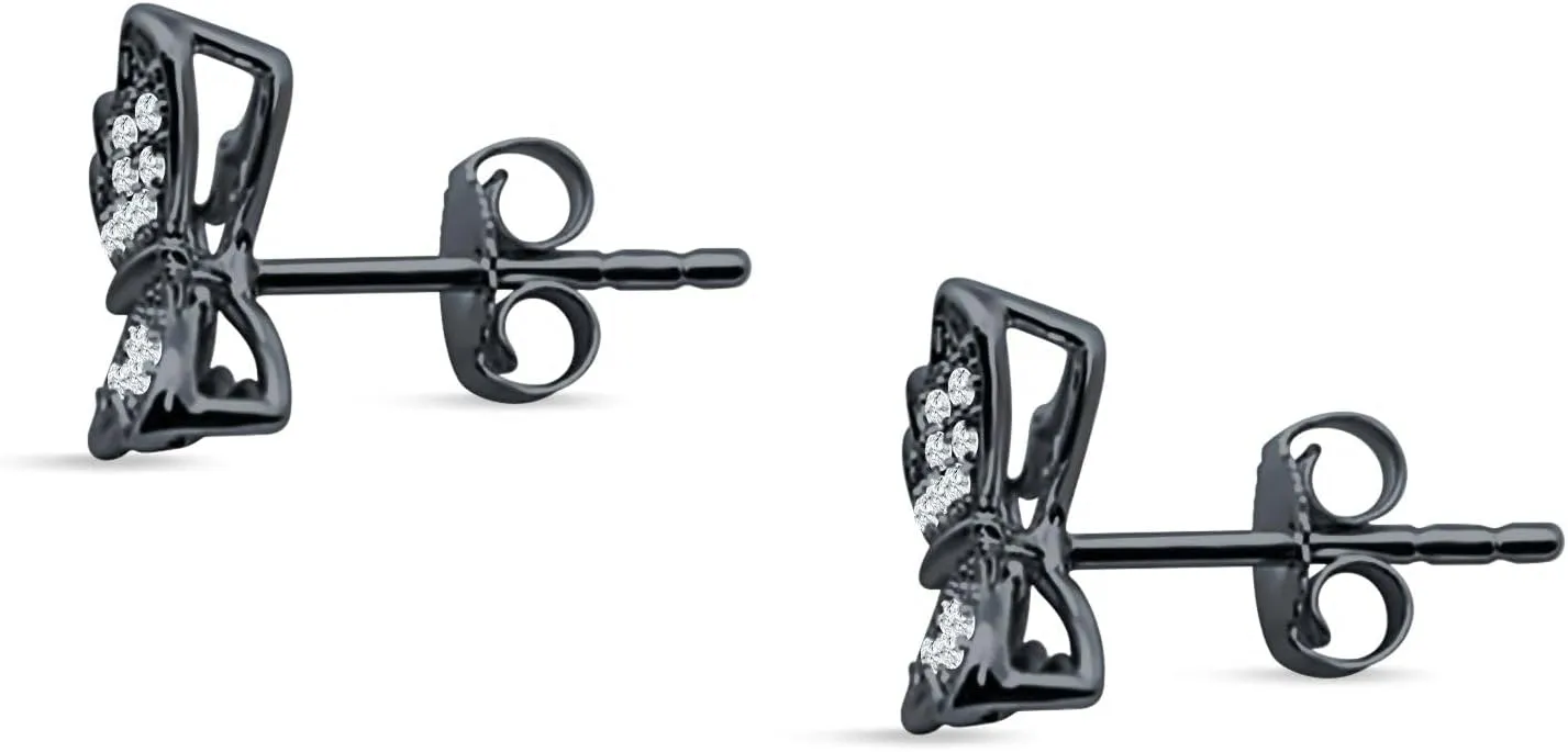9mm Minimalist Butterfly Cluster Stud Earrings Cubic Zirconia 925 Sterling Silver Earrings