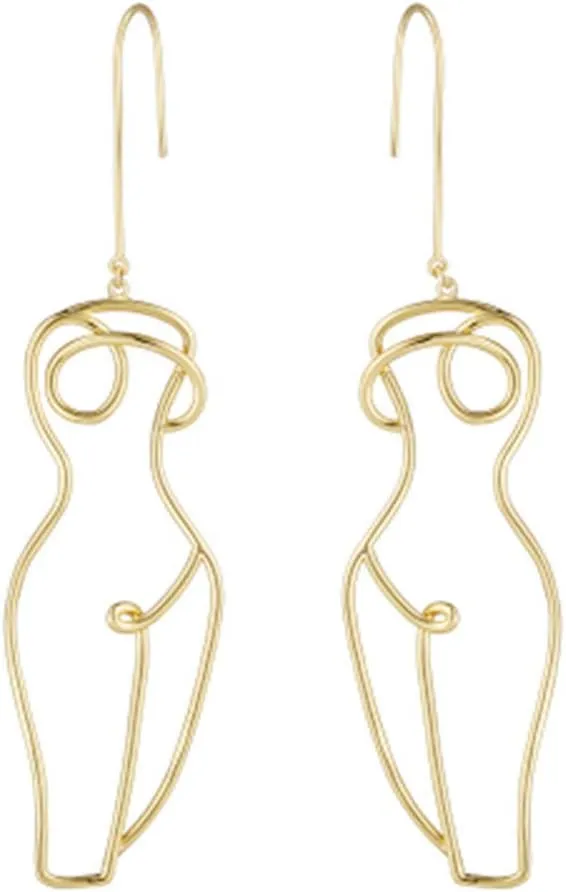 Abstract Gold Fun Statement Human Face Shaped Earrings Geometric Hollow Out Face Body Ethnic Dangle Stud Earrings