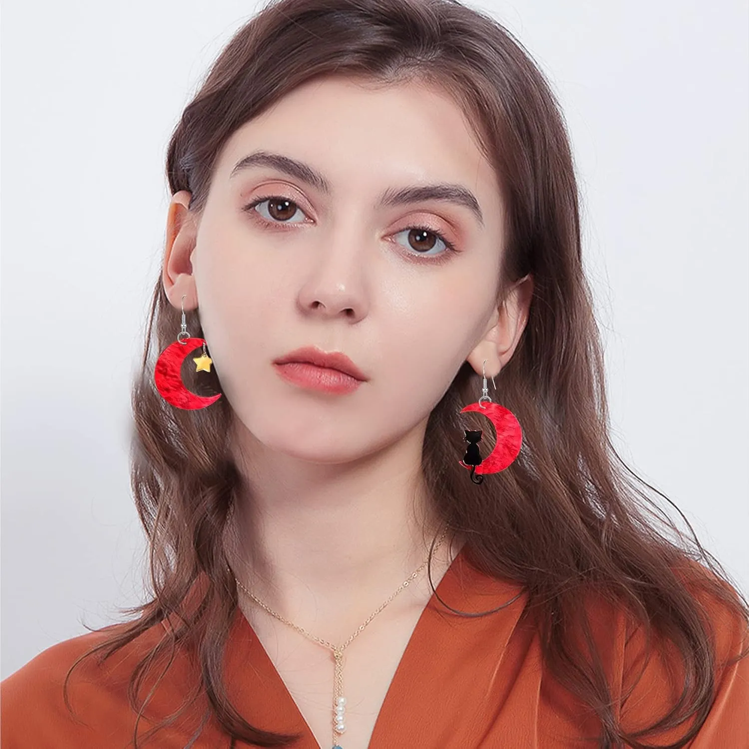 Acrylic Animal Lovely Black Fun Cat on the Moon Dangle Earrings Acrylic Star Earrings for Women Christmas Halloween Jewelry Statement