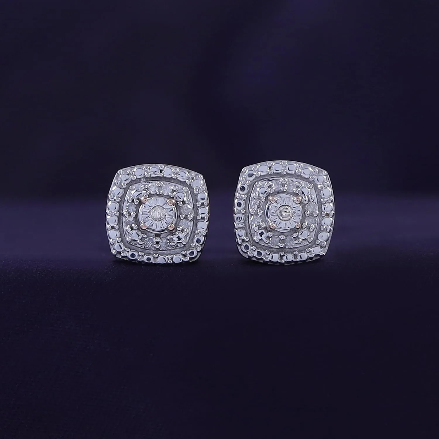AFFY 1/10 Carat Total Weight Halo Small Diamond Cluster Stud Earrings for Women in Rhodium Plated 925 Sterling Silver Color IJ/Clarity I2-I3 Gift for Her Teen