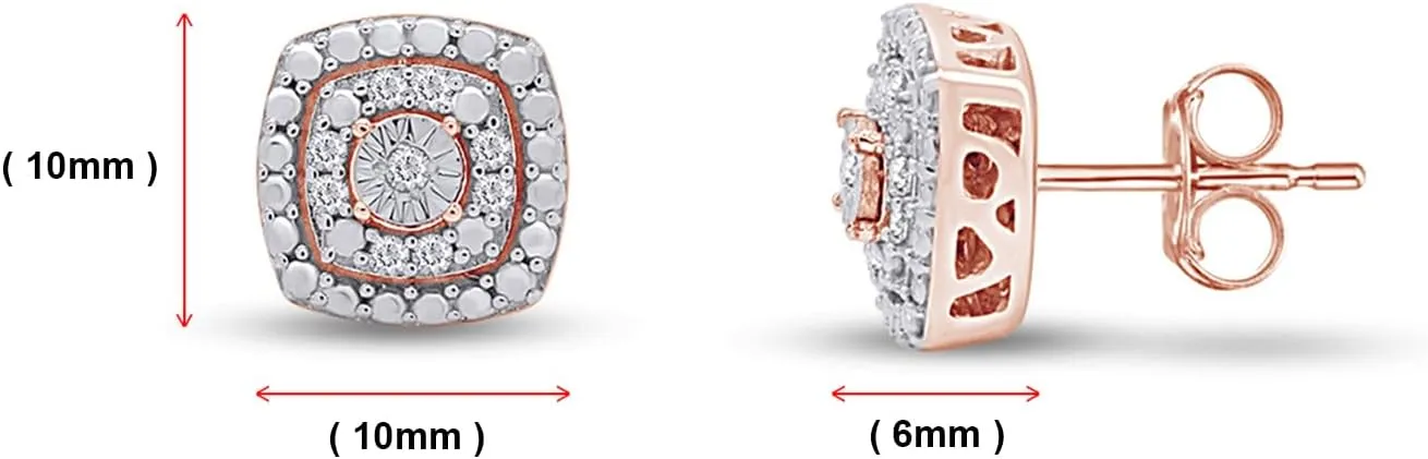 AFFY 1/10 Carat Total Weight Halo Small Diamond Cluster Stud Earrings for Women in Rhodium Plated 925 Sterling Silver Color IJ/Clarity I2-I3 Gift for Her Teen