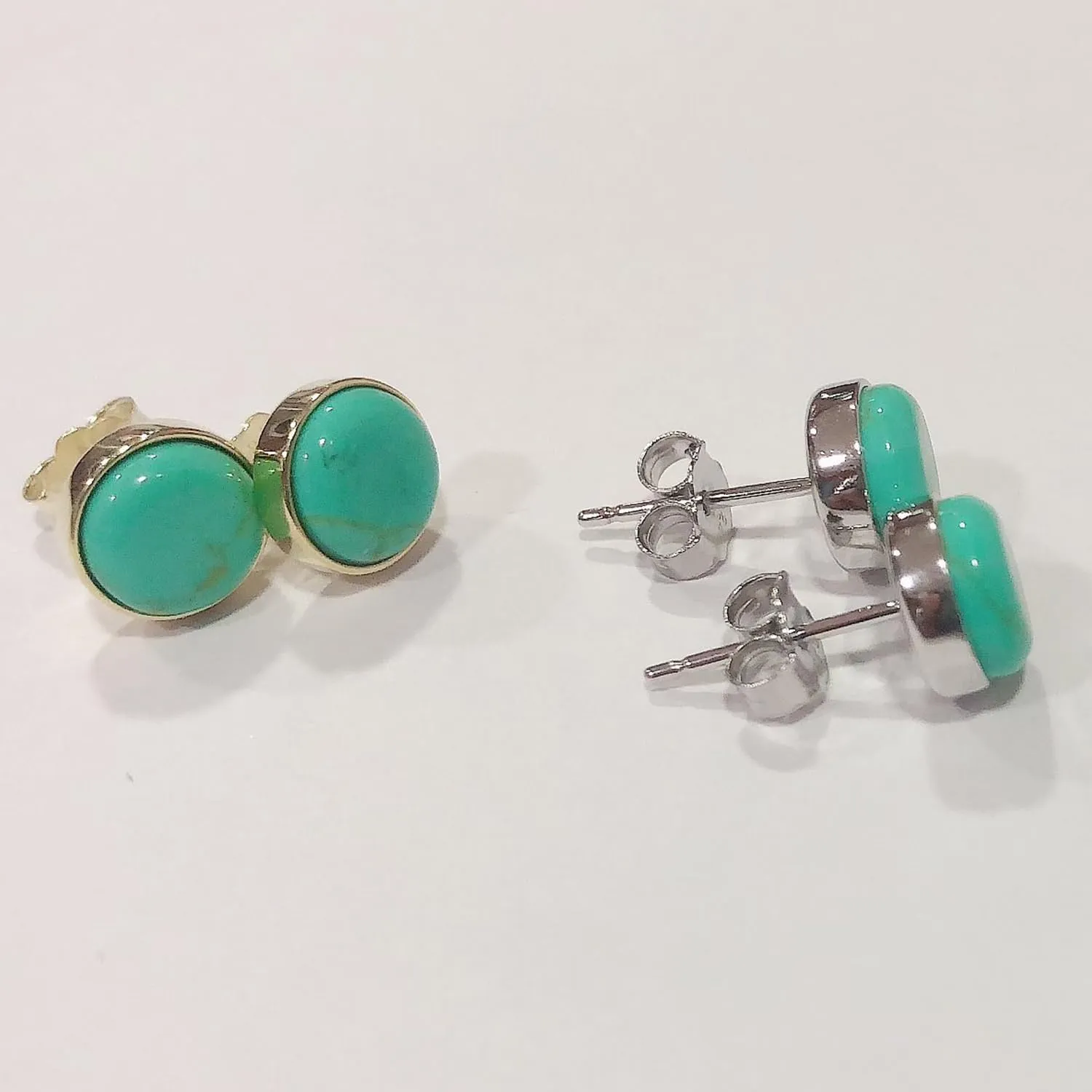 AFFY Bezel Set Turquoise, Round Dome Button, Oval Stud Earring's And Overlaid With 14k Gold Over Sterling Silver Birthstone Jewelry For Women, Gift For Her