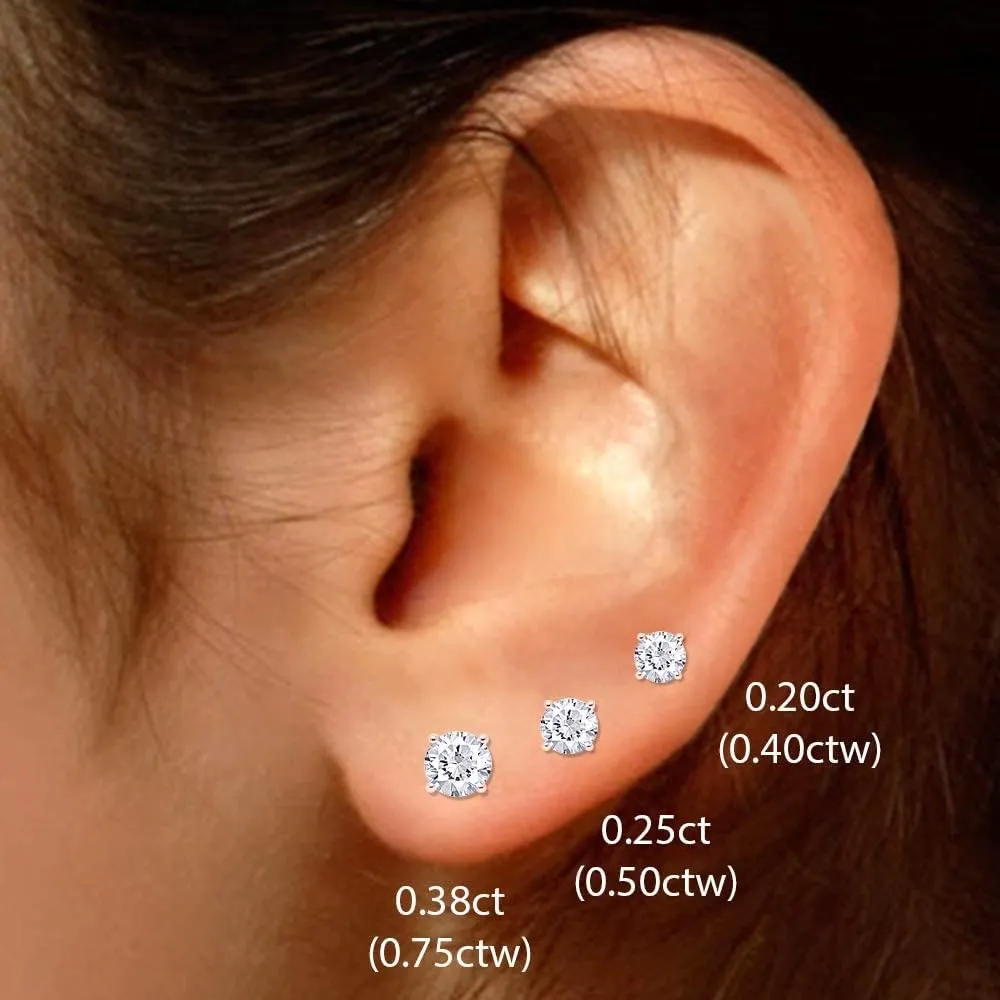 AFFY Round Natural Diamond Stud (IGI Certified 0.70 ct & up) Plus Quality Friction Back Earrings in 14k Solid Gold, 0.04 Ctw - 2.00 Ctw, Gift For Her