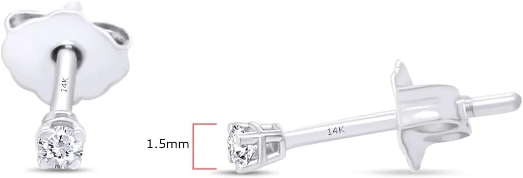 AFFY Round Natural Diamond Stud (IGI Certified 0.70 ct & up) Plus Quality Friction Back Earrings in 14k Solid Gold, 0.04 Ctw - 2.00 Ctw, Gift For Her