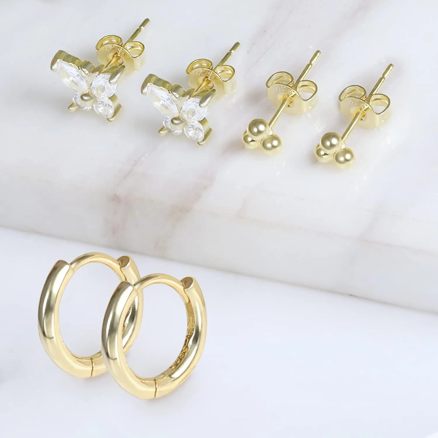 ALEXCRAFT Small Gold Hoop Earrings Set for Women Diamond Pave Gold Earrings Set with Sterling Silver Post
