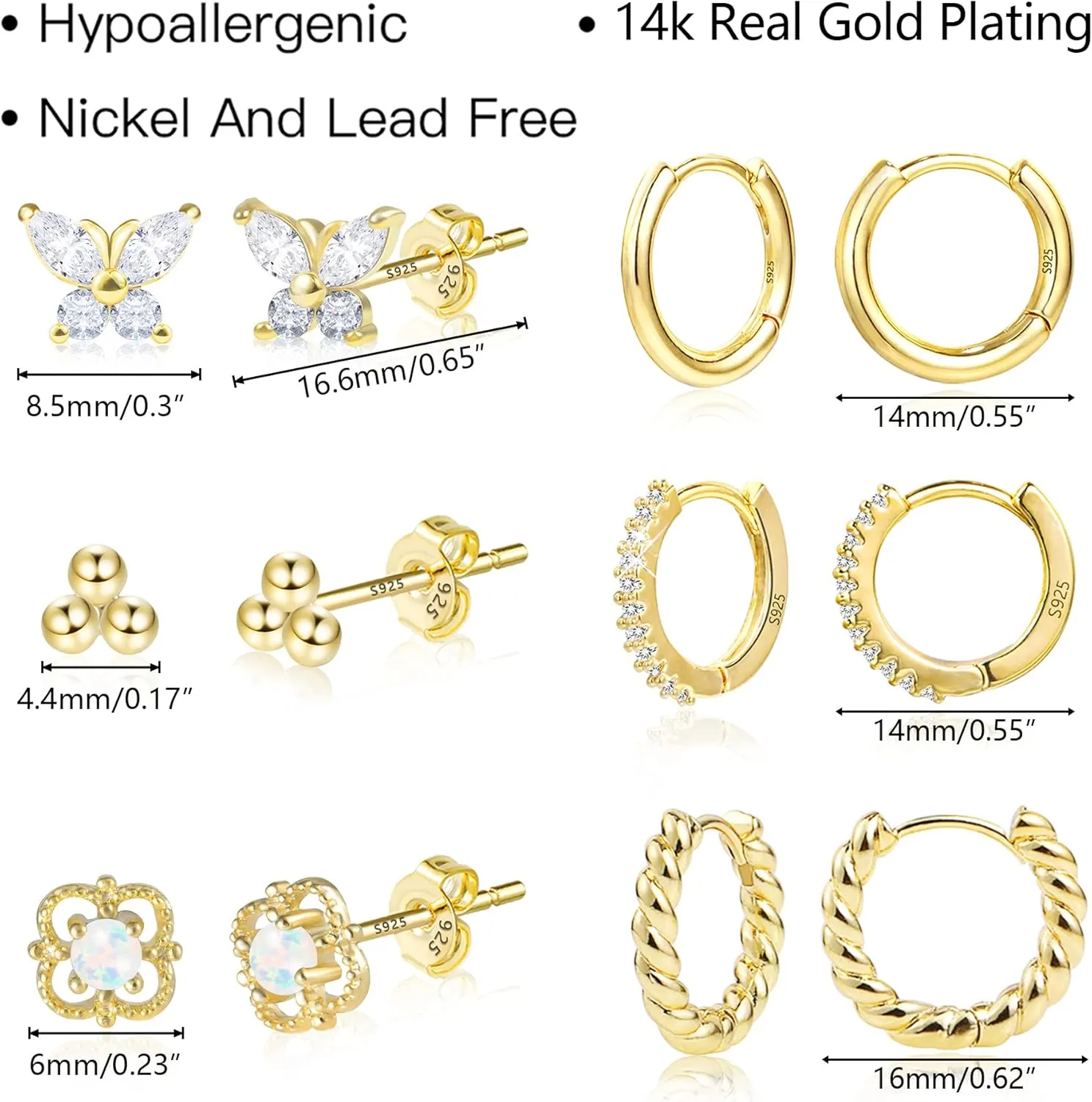 ALEXCRAFT Small Gold Hoop Earrings Set for Women Diamond Pave Gold Earrings Set with Sterling Silver Post