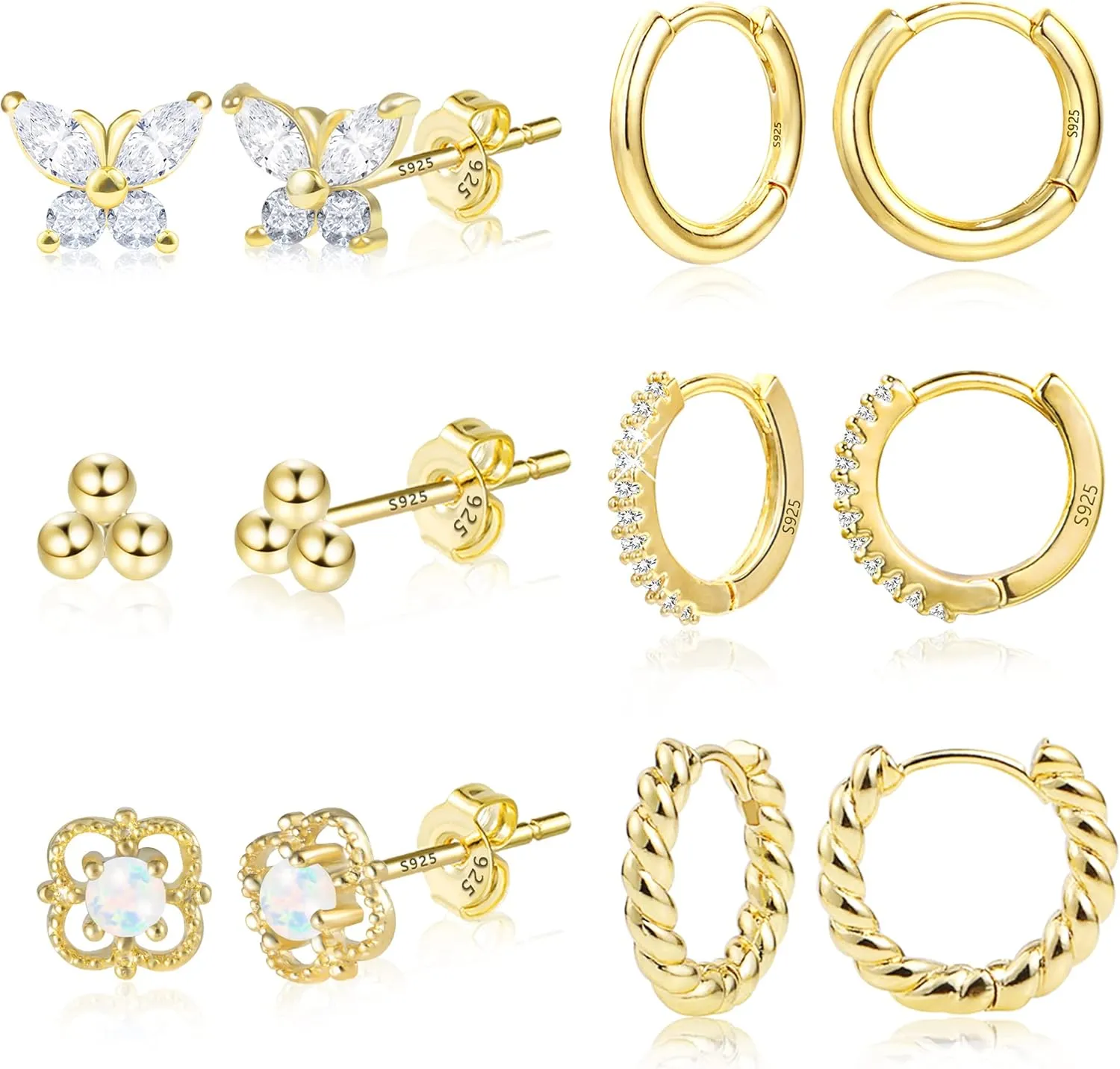 ALEXCRAFT Small Gold Hoop Earrings Set for Women Diamond Pave Gold Earrings Set with Sterling Silver Post