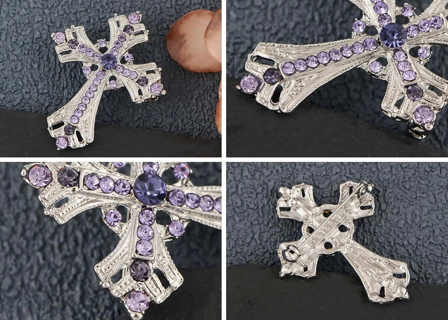 Alilang Silvery Tone Religious Cross Brooch Sparkling Aquamarine Blue or Clear Crystal Rhinestones