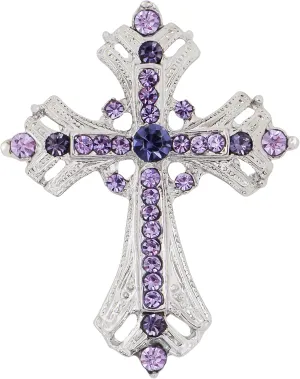 Alilang Silvery Tone Religious Cross Brooch Sparkling Aquamarine Blue or Clear Crystal Rhinestones