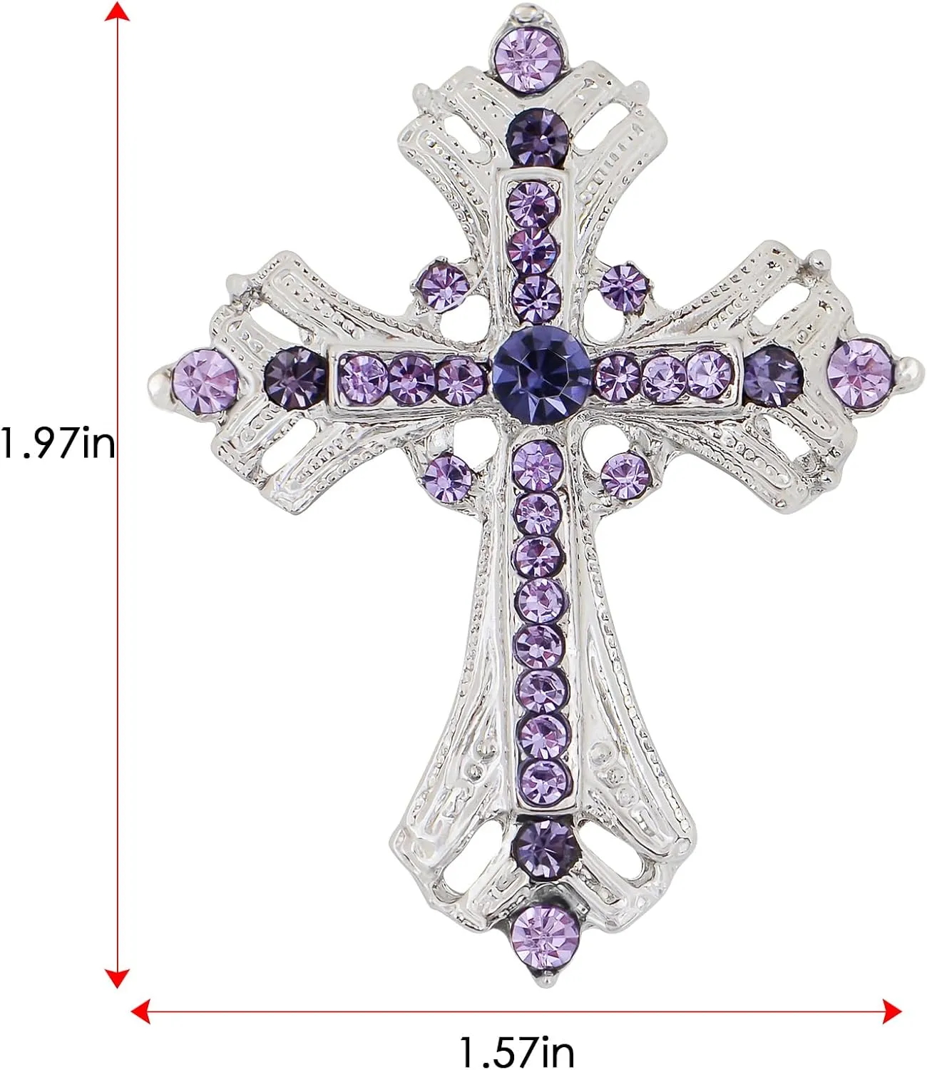 Alilang Silvery Tone Religious Cross Brooch Sparkling Aquamarine Blue or Clear Crystal Rhinestones
