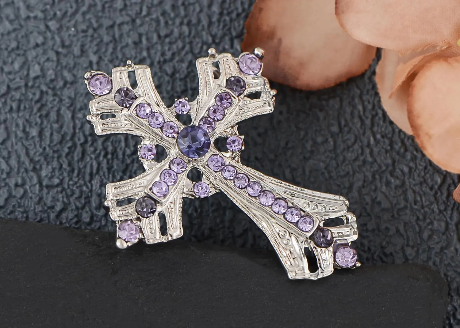 Alilang Silvery Tone Religious Cross Brooch Sparkling Aquamarine Blue or Clear Crystal Rhinestones