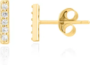 Altitude Boutique Cubic Zirconia Gold Bar Stud Earrings for Women | 18K Gold or Silver Plated Cz Bar Studs | Hypoallergenic Delicate Small Bar Earrings